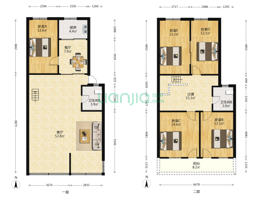 中福公司能补天巷5号单位宿舍 5室2厅2卫 190平方