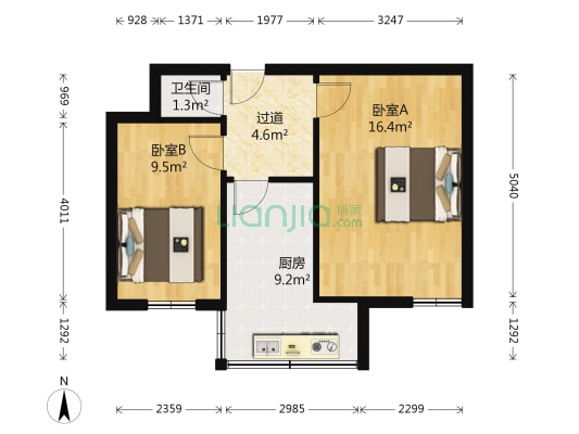 胡粮小区 2室0厅1卫 48平方