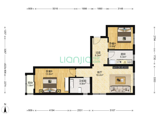 宏仁家园 2室1厅1卫 90平方