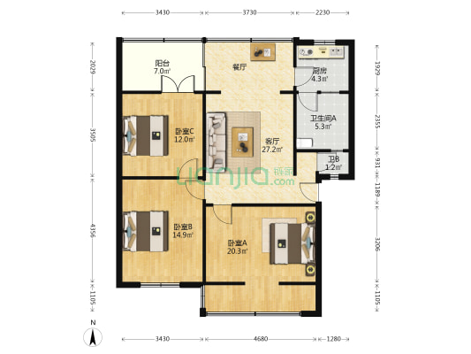 上南街87号 3室1厅2卫 103平方