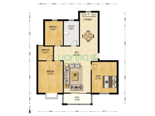 新乘花苑 1室1厅1卫 117平方