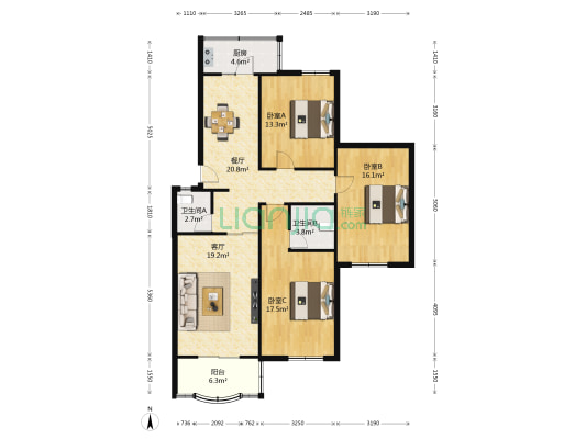 文园小区 3室2厅2卫 133平方
