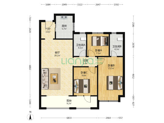 静澜山 3室1厅2卫 119平方