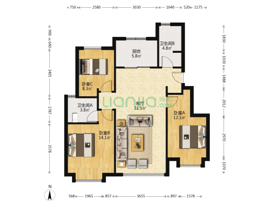 藝墅家·酩悦 3室1厅2卫 103平方