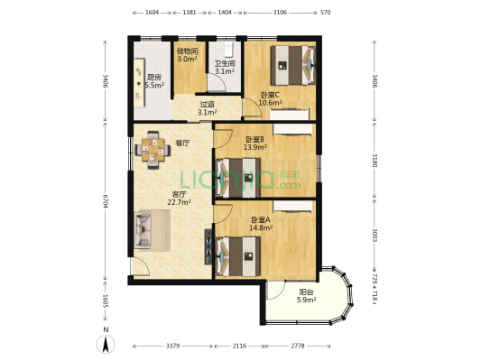 古庄教育楼 3室1厅1卫 95平方