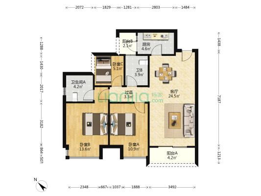 花溪御府 3室1厅2卫 93平方