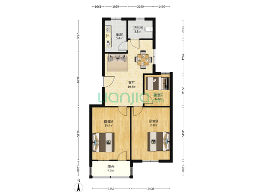 鸿基花园一期 3室1厅1卫 90平方