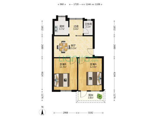 崇左市供销合作联社驻邕生活区 2室1厅1卫 58平方