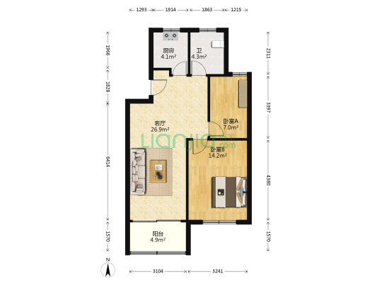 西苑新村 2室1厅1卫 75平方