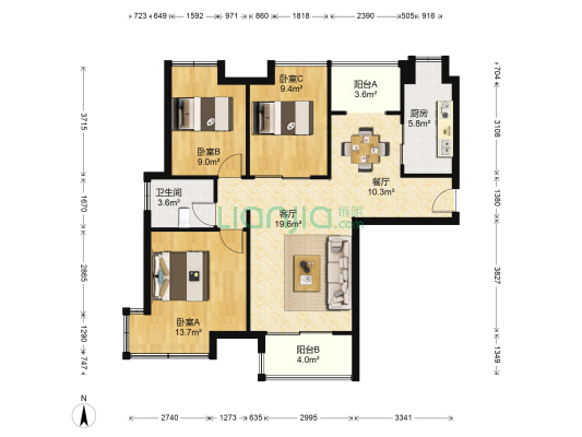 保利麓谷林语E区 3室2厅1卫 94平方