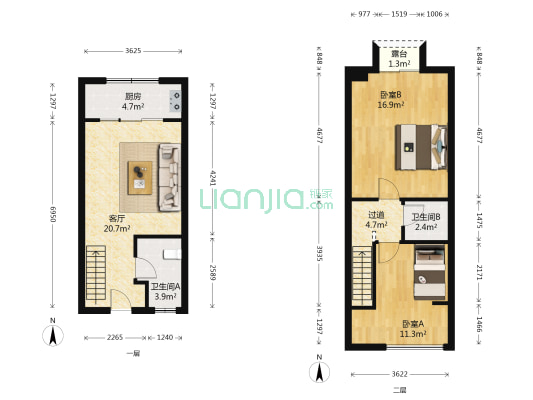 领秀长安 2室1厅2卫 45平方