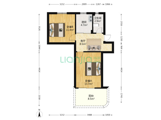 桂园小区 2室1厅1卫 55平方