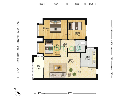 俊发彩云城檀湾 3室1厅1卫 89平方