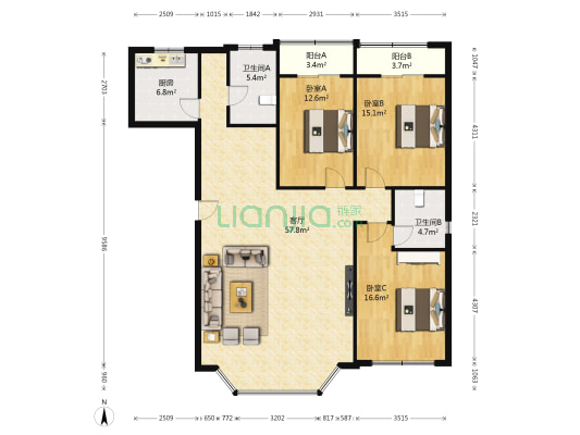陇海星级花园 3室1厅2卫 148平方