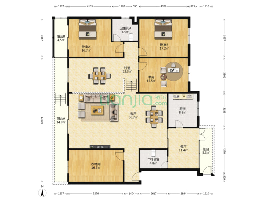 绿岛花园 3室2厅2卫 205平方