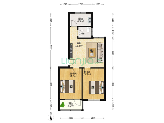 北窑头小区 2室1厅1卫 64平方