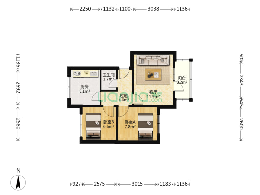 惠工街东巷 2室1厅1卫 57平方