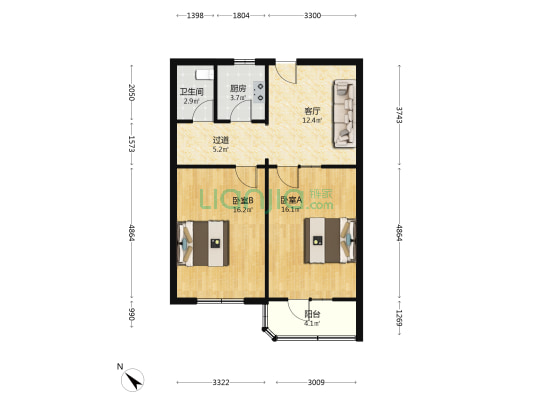金发里 2室1厅1卫 54平方