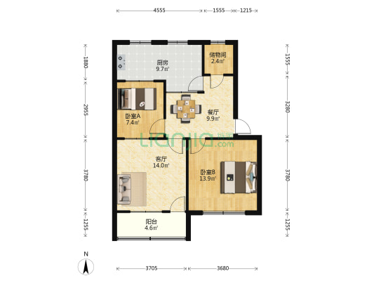 交校宿舍 2室2厅0卫 70平方