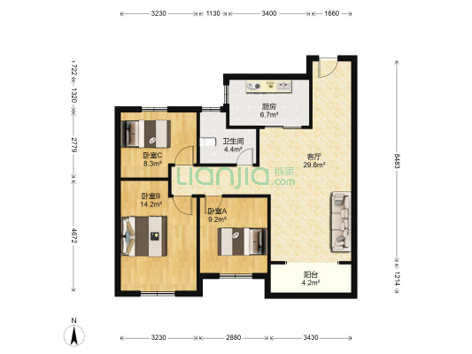 翰林华府 3室1厅1卫 101平方