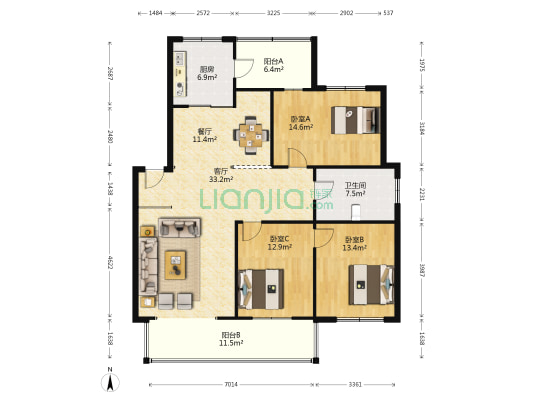 静怡家园 3室2厅1卫 151平方