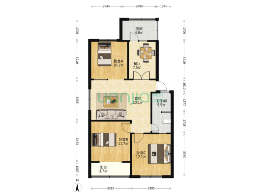 漳滏河小区 3室2厅1卫 78平方