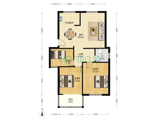 油车街新村 3室1厅1卫 96平方