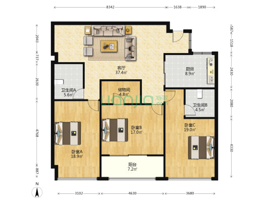 福欣大厦 3室1厅2卫 254平方