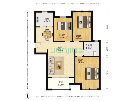 新城金郡 3室1厅1卫 92平方