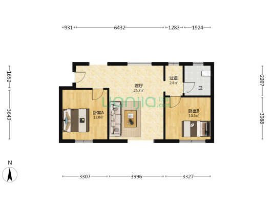 天平公寓 2室1厅1卫 48平方