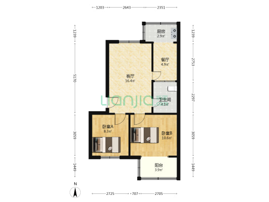 河南二巷水泥厂宿舍 2室2厅1卫 63平方