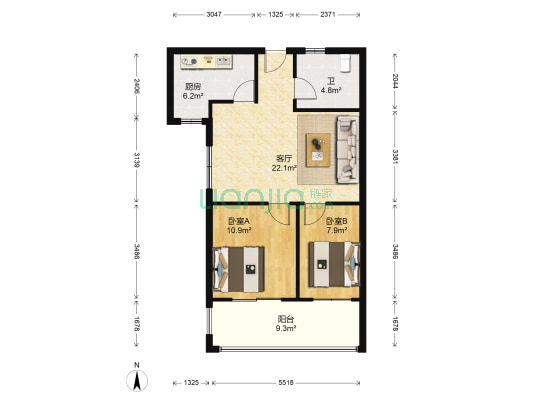 安居上上城 2室1厅1卫 81平方
