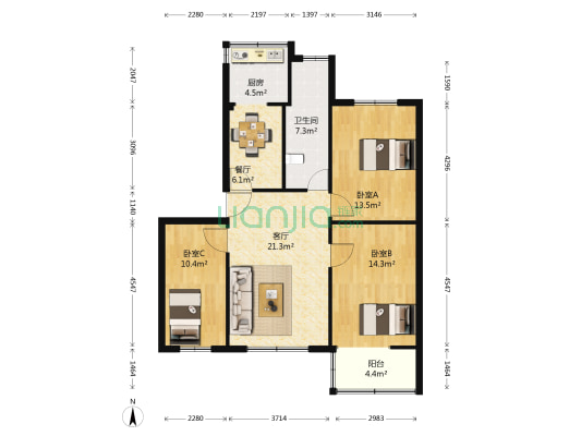 许继 3室2厅1卫 101平方