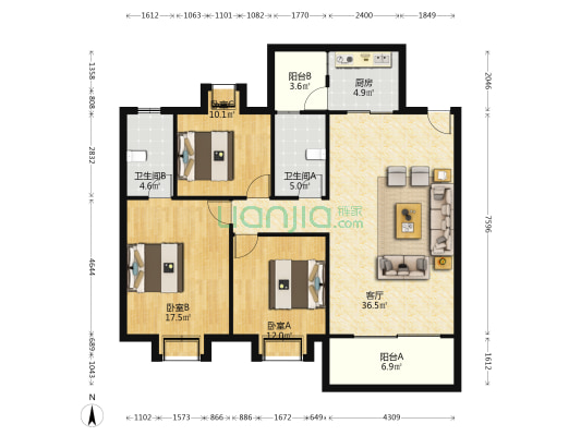 江南名居 3室1厅2卫 127平方
