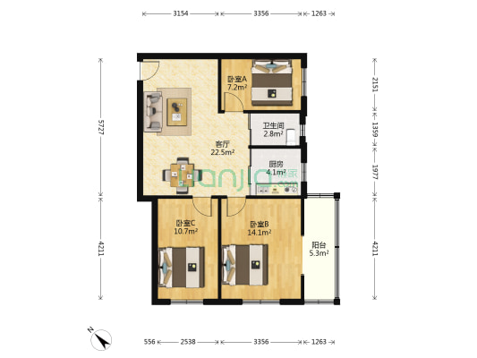 文德巷1号 3室1厅1卫 79平方