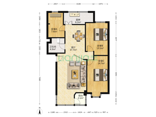 十一街区 3室1厅1卫 108平方