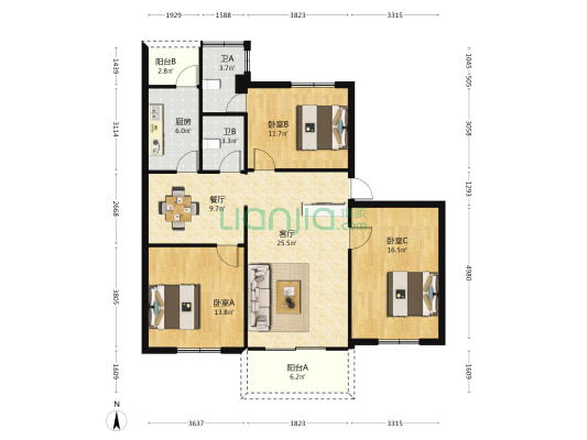 华司巷 3室2厅2卫 130平方
