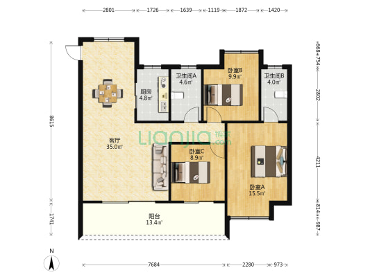碧桂园·十里江湾 3室1厅2卫 126平方