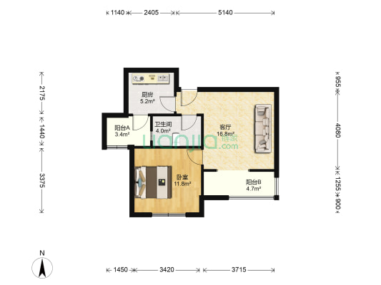 华富家园南区 1室1厅1卫 61平方