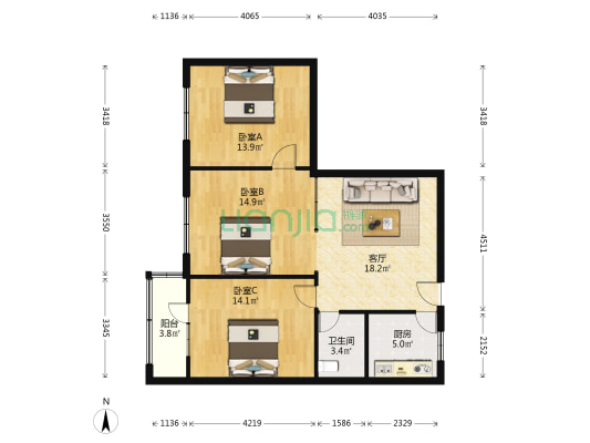 西固北街25号 3室1厅1卫 102平方