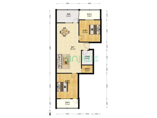 建设路16号 2室1厅1卫 111平方