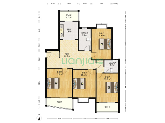 天翔花园 4室1厅2卫 161平方