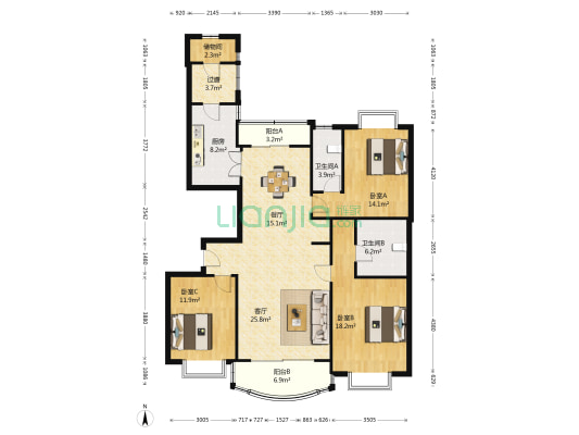 襄阳公寓 3室2厅2卫 156平方