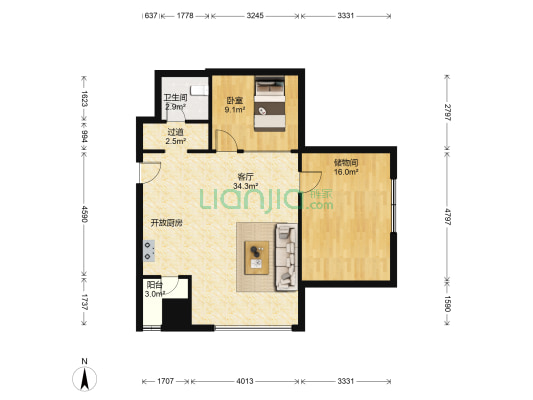 星海旺座 1室1厅1卫 93平方