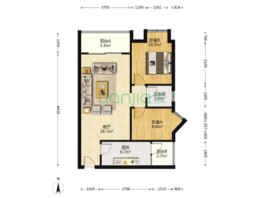 东林景忆 2室1厅1卫 80平方