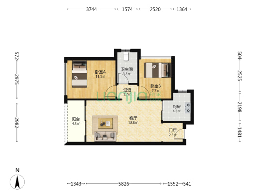 颐璟名庭 2室1厅1卫 65平方