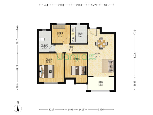 景瑞御江山 3室1厅1卫 88平方
