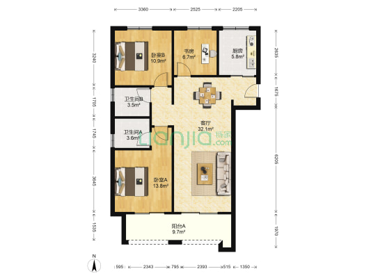 中海昆明路九号 3室1厅2卫 112平方
