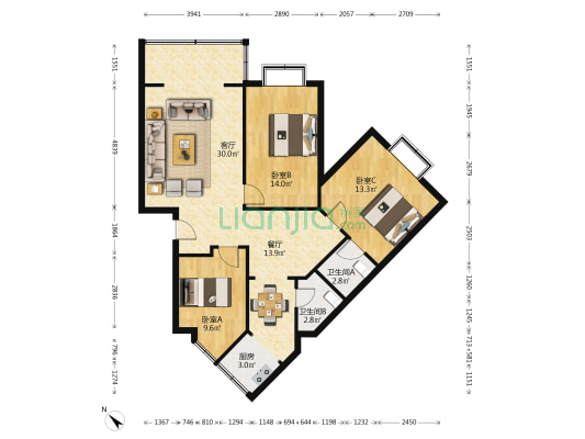 金鹏街176号院 3室2厅2卫 112平方