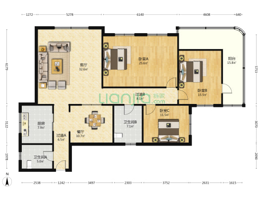 西安市国税局家属区 3室2厅2卫 187平方
